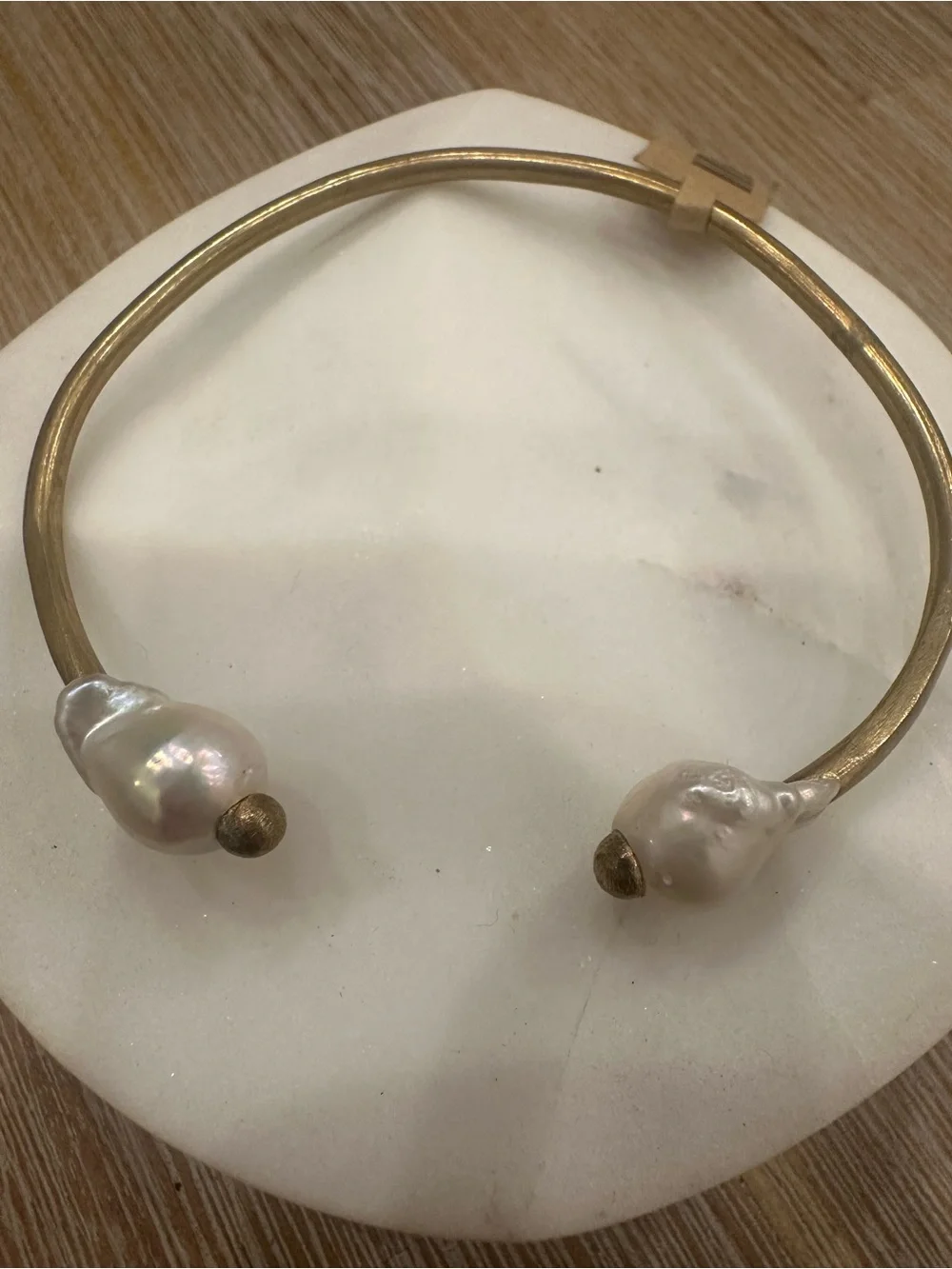 Baroque Pearl Brass Open-Cuff Bracelet